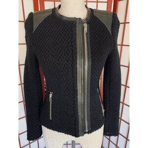 Iro Natasha Wool Leather Trim Moto Jacket Sz 1 Black